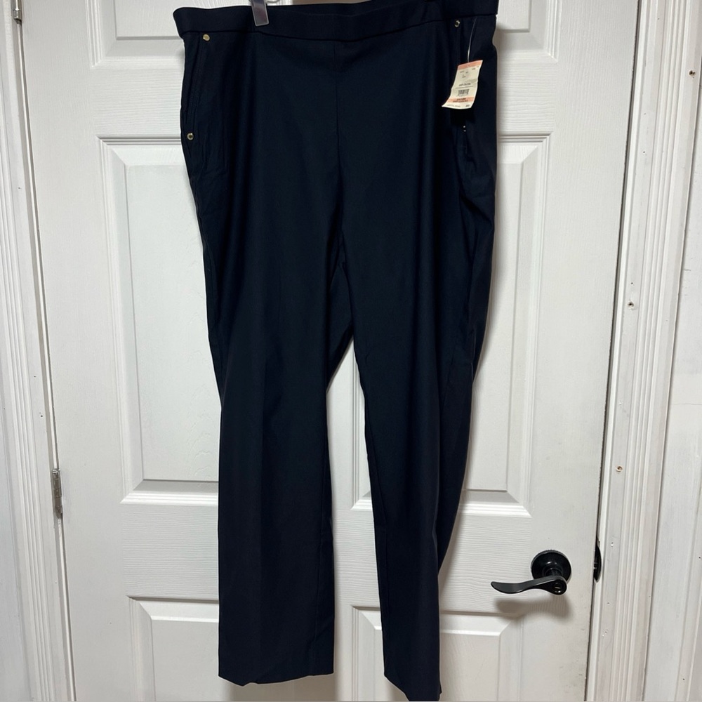 NWT Women’s Ann Klein Navy Blue Dress Pants Pull-On Size 2XL Stretch Slim Ankle